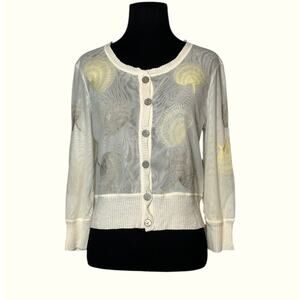 Nic + Zoe Cream Floral Embroidered Button up Sweater size Small